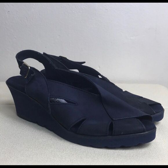 Vintage Handmade Navy Blue Suede Women shoes Size 7 - Picture 4 of 13